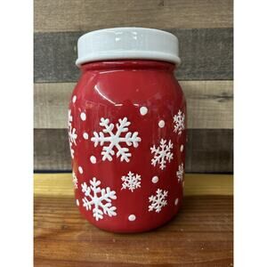 Red White Snowflake Cookie Jar